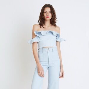 Apiece Apart Florian Off-the-Shoulder Smock Top in Bleached Denim